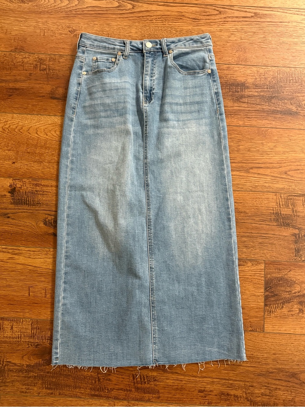 Oat New York Light Blue Straight Denim Skirt Long size 4/27 Raw Hem